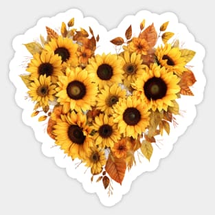 Sunflowers in heart shape - love at fall - sunflower heart Sticker